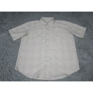 Orvis Shirt Mens XL Beige Check Button Down Casual Pocket Tee Short Sleeve